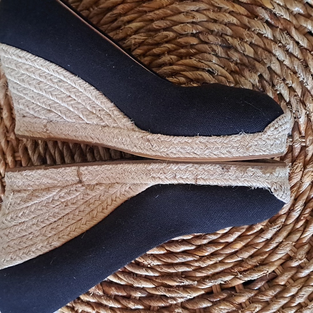 J.CREW Womens Classic Preppy Summer Black Canvas 3.25" Wedge Espadrilles S-8 - Picture 8 of 8